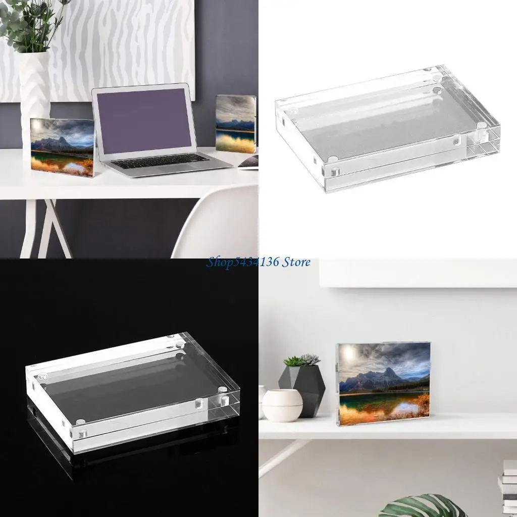 H7ED Double Sided Clear Frameless Picture Frame Acrylic Photo Frame Creative Floating Frame Bedroom Deck Decor