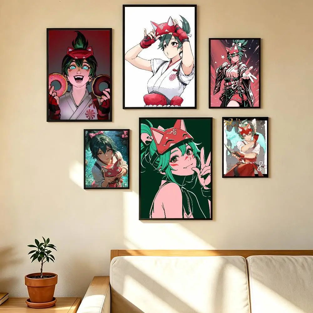 Pop Game Overwatch Fan Kiriko  Poster Waterproof Wall Art Sticker For Bar Living Room Vintage Decor High Quality Print Gift