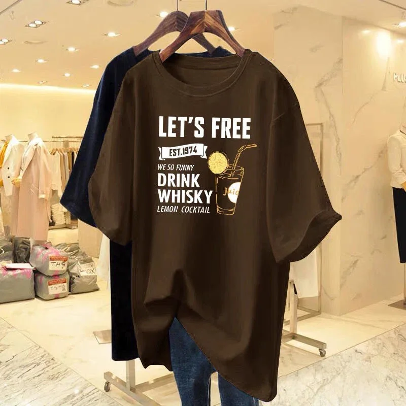 

Summer Letter Printed Crew Neck Pure Cotton Short Sleeve Tops Lady Basics Tee Shirt Women Clothing Fashion Casual M-6XL Pullover