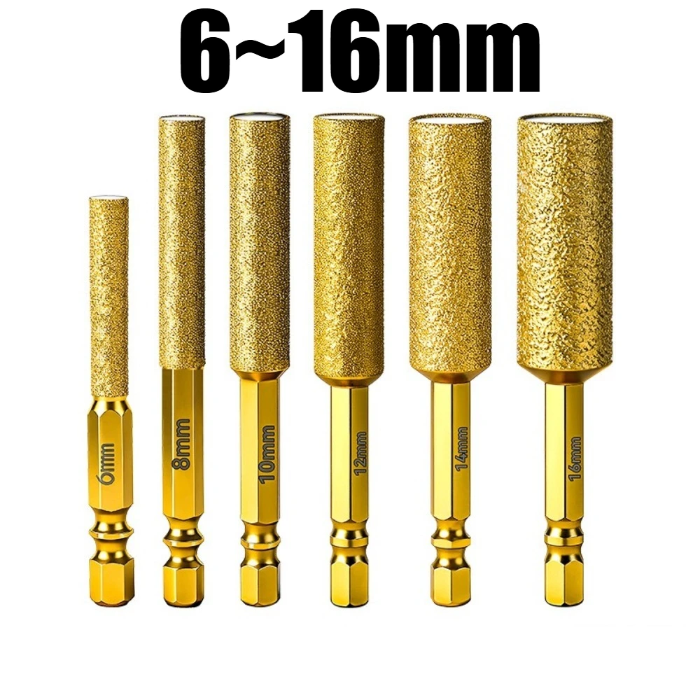 Brocas Diamantadas de 6/8/10/12/14/16mm com Haste Hexagonal para Perfuração a Seco de Cerâmica, Granito e Mármore - Conjunto de Ferramentas para Corte de Azulejos