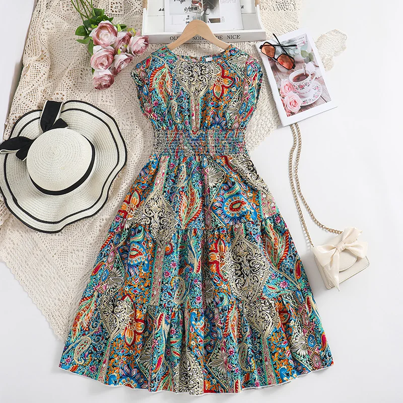 Girl Dress Summer New Retro Floral Print Designed Classic Elegant Daily Casual Holiday Vacation Birthday Party Princess Dress