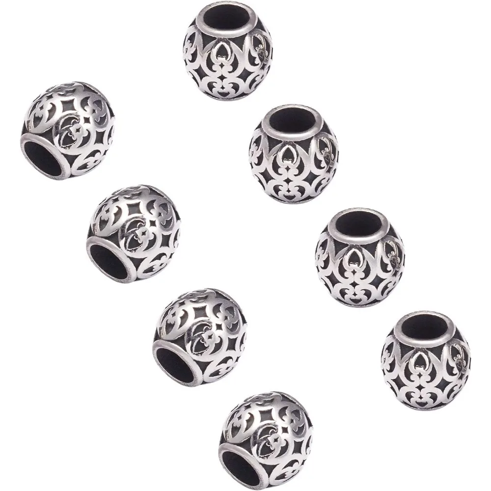 10PCS Paracord Barrel European 4.5mm Large Hole Metal Spacer 8.5mm Stainless Steel Loose Beads Antique