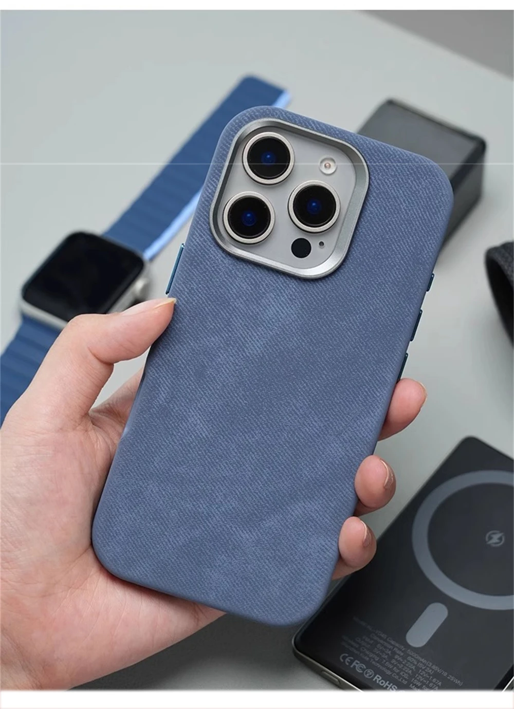Luxuriöse stoßfeste magnetische Faser-Lederhülle für iPhone 18 17 16 Pro Max 15 14 Plus 13 12 für MagSafe kabelloses Laden. – Detail 16