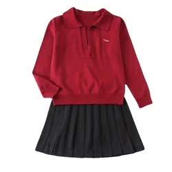 Adult Female Japanese School Dress Sweater Coat Anime Cosplay Costumes College JK Uniform Knitting Outerwear Girl Pleated Skirt