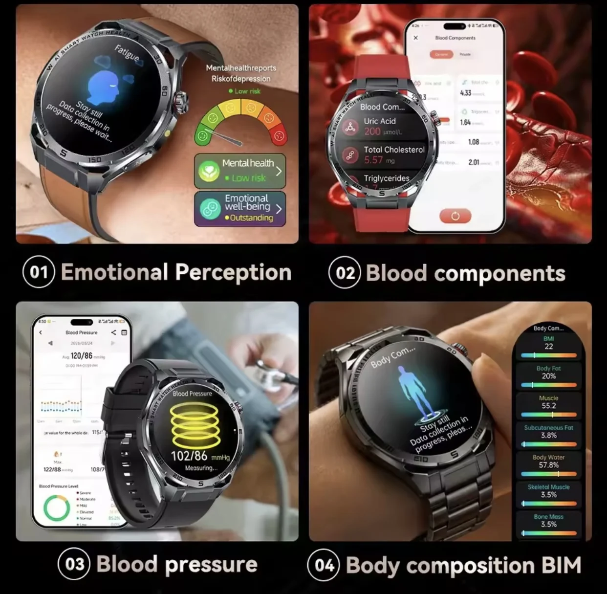 Medical ECG Watch 2026 AI Medical Smart Watch Blood Oxygen Uric Acid Blood Pressure Body Fat Fitness IP68 Waterproof Smartwatch view 4