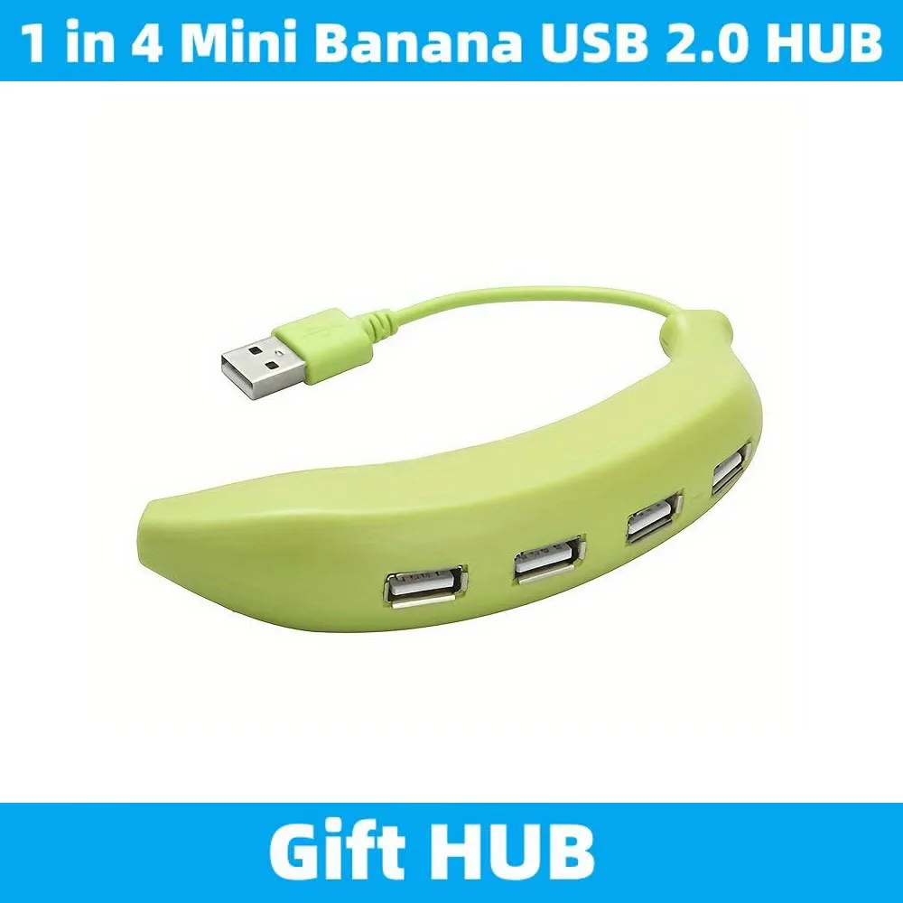 Cute USB 2.0 4 Port Hub Portable Creative ExtenderAdorable Funny Banana Shape Design Suitable For PC Mac Laptop