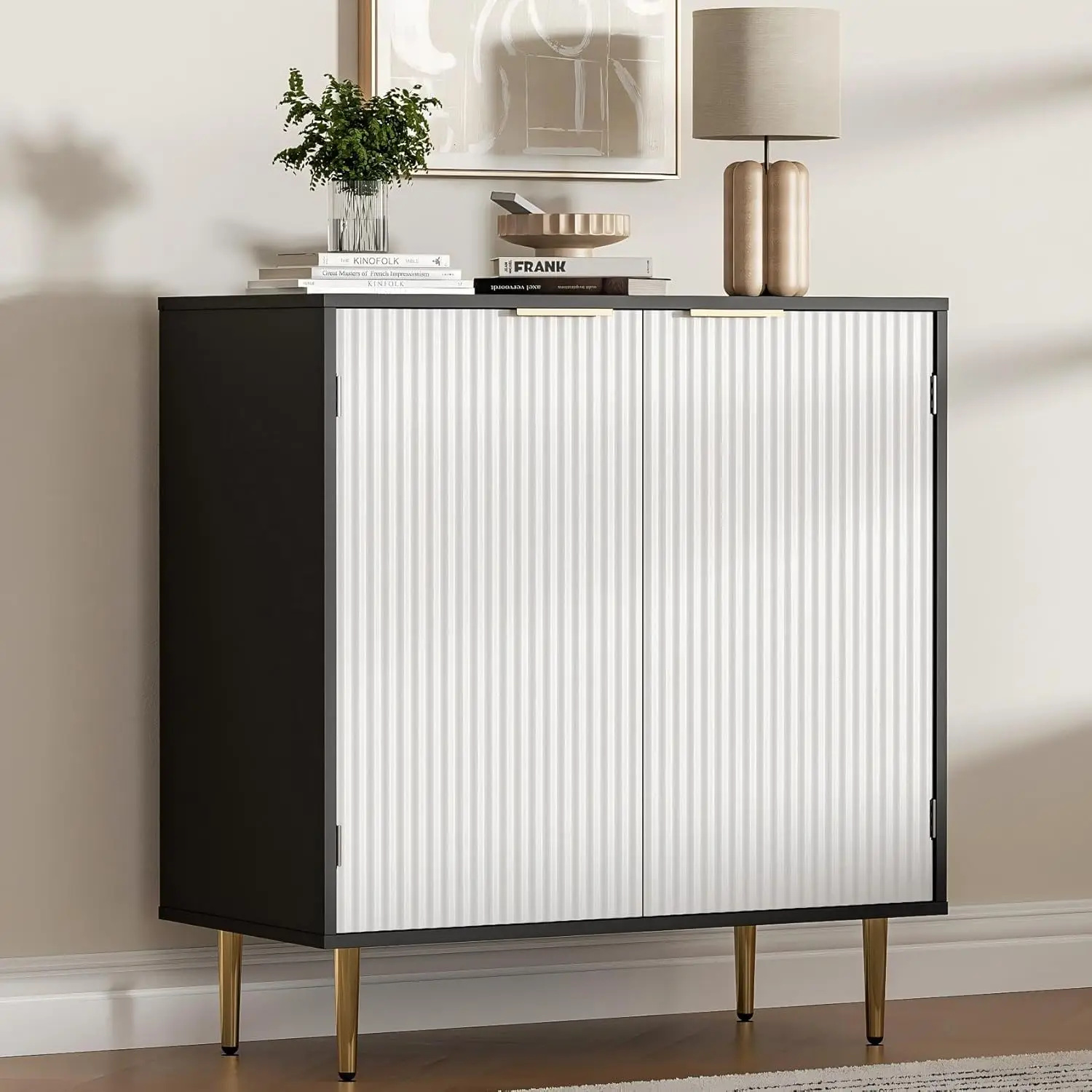 

Buffet Sideboard Cabinet With 2 Doors, Modern Kitchen Cabinet With Golden Handles & Legs, Adjustable Shelf, Accent Coffee Bar