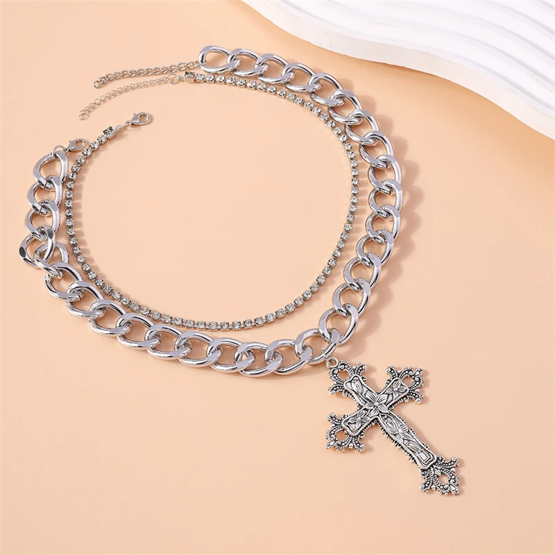2 Teile/satz Mode Doppel Schichten Halskette für Frauen Gothic Kreuz Anhänger Halskette Mädchen Party Festival Schmuck Geschenke – Detail 8