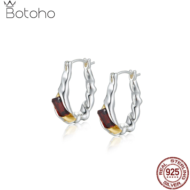 

S925 Sterling Silver Colored Garnet Earrings Twisted Rope Fashion Design Feel Light Luxury Versatile New Women's Earrings