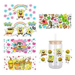 Cartoon Yellow SpongeBob Pattern UV DTF Transfer Sticker Waterproof Transfers Decals For 16oz Glass Cup Wrap Stickers