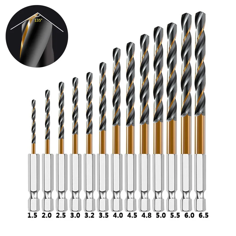 

3/7/13PCS HSS Hex Shank Twist Drill Bit Set Wood Metal Hole Cutter Core Drilling Tools Cobalt Drill Bits 1.5mm-6mm