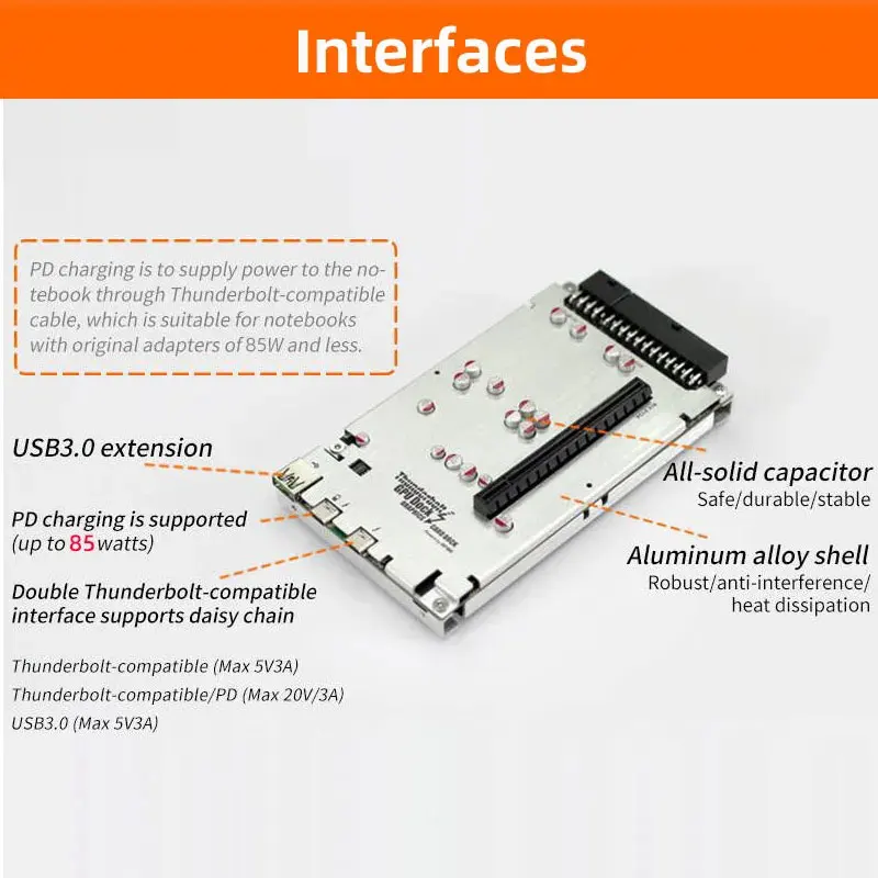 Imagem -02 - Compatível com Thunderbolt Gpu Video Card Dock Th3p4g3 Carregamento pd Laptop para Placa Gráfica Externa 40gbps para Macbook Notebook 85w