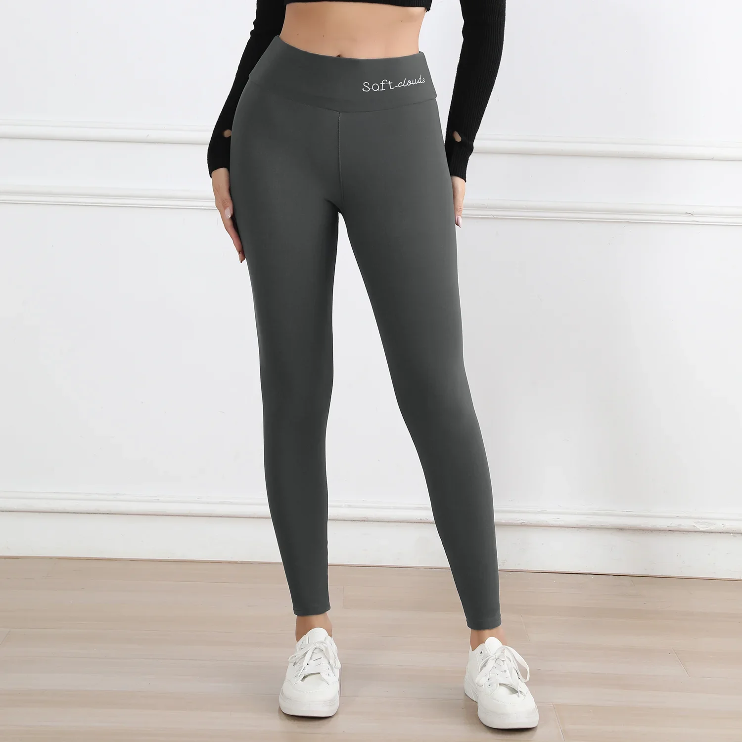 

For Women Fashion Thick High Waist Skinny Long Pants Perfect For Winter Sports, FitnessWomen Plush Lined Warm Embroide Leggings