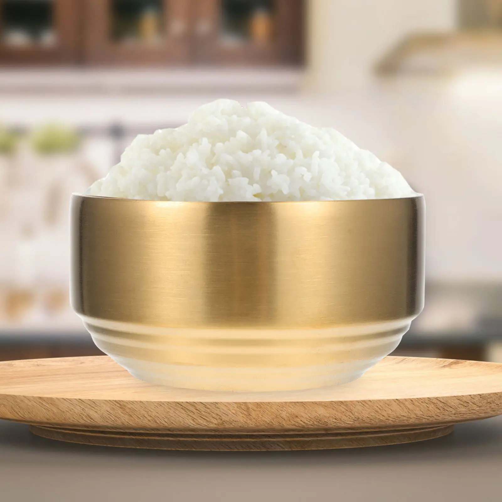 1Set Stainless Steel Double Layer Rice Bowl Home Food Bowl Soup Salad Container Eating Kitchen Tableware