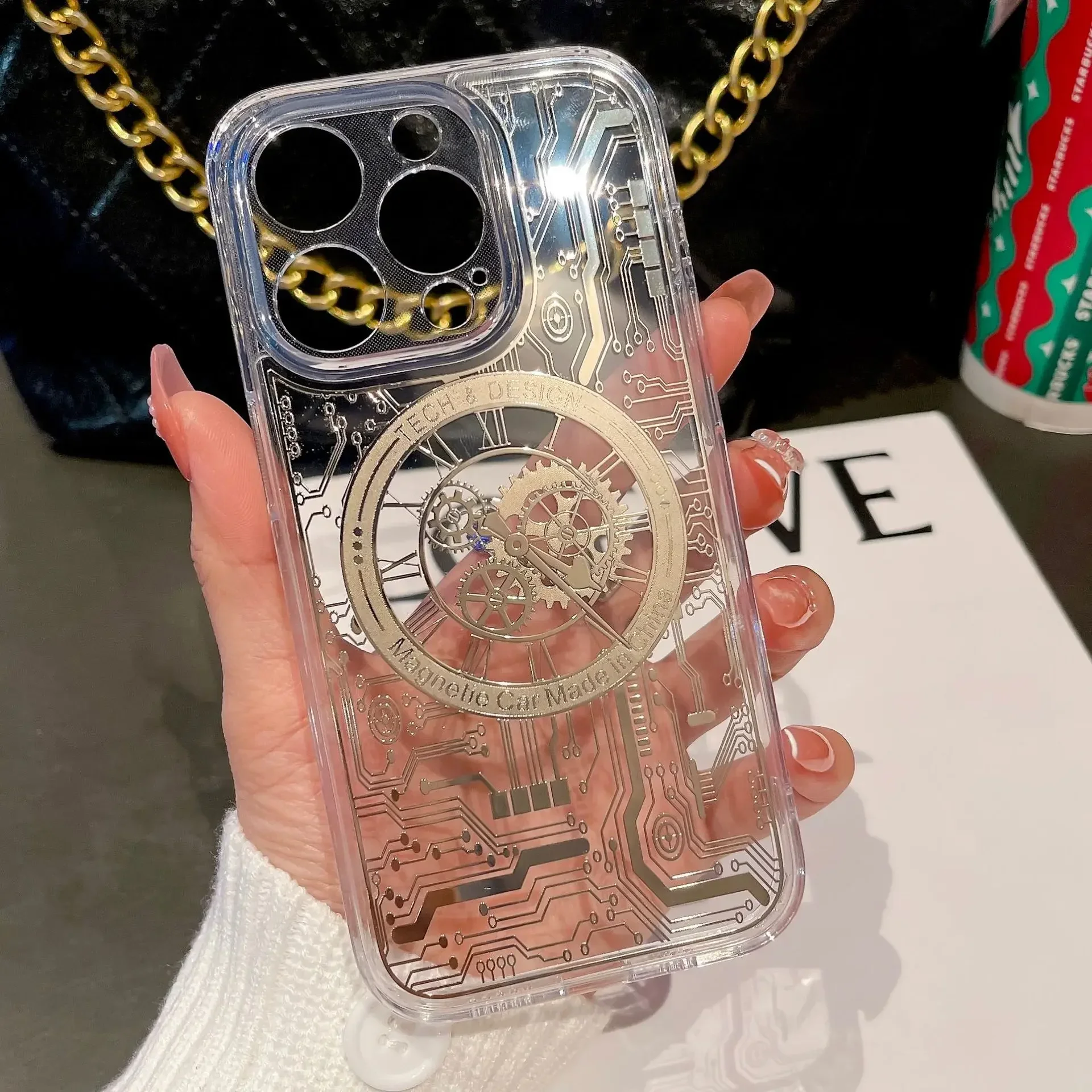 Magsafe Charging All Inclusive Soft Phone Case For IPhone 13 Pro 15Max 14 PlTus Ransparent Mechanical Watch Magnetic Phone Cover
