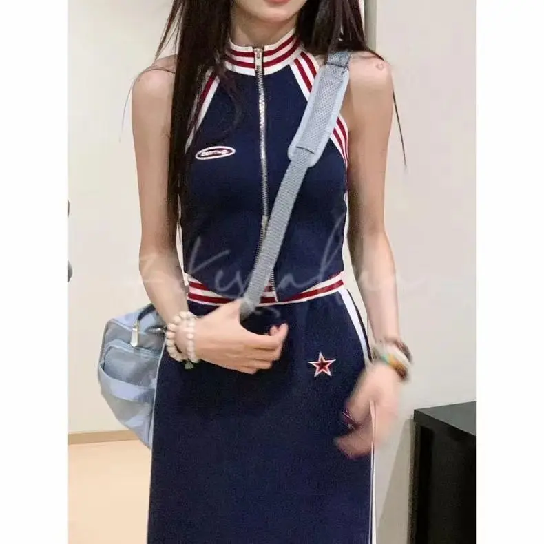 

Skirt Suit Zipper Striped Star 2024 Korean Fashion Simple Striped Women Clothing Daily Casual Soft Commuting College