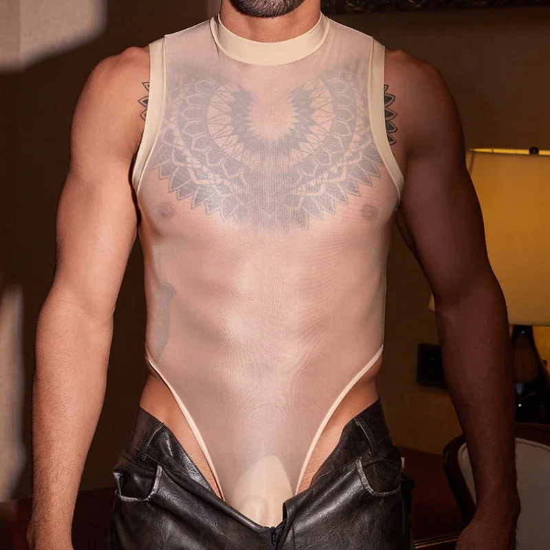 

Мужское сексуальное нижнее белье, боди, облегающее эластичное шелковистое дышащее фетиш-белье, прозрачное боди для геев, Клубная одежда, трико