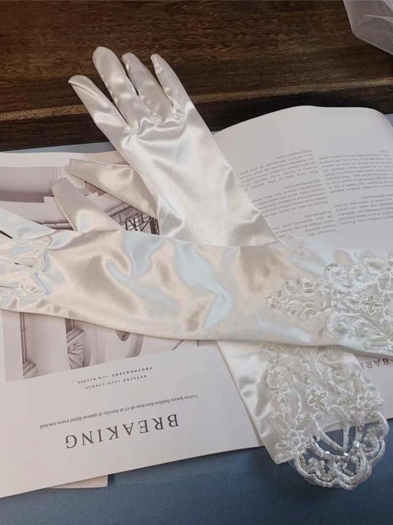 Eightree Wedding Show Party Clothing Accessories Dance Gloves Women Miss Business Etiquette Long Satin Bridal Gloves With Lace