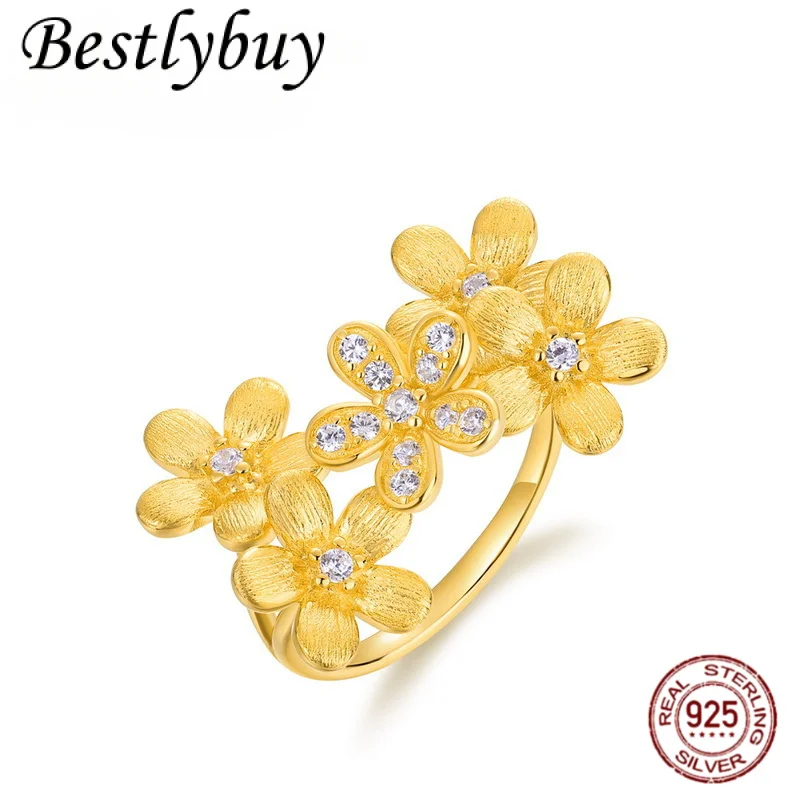 

Кольцо ручной работы с матовым преувеличенным цветком, стерлинговое серебро 925 пробы, оригинальный дизайн, золото 18 карат, легкие роскошные ювелирные изделия, женский подарок