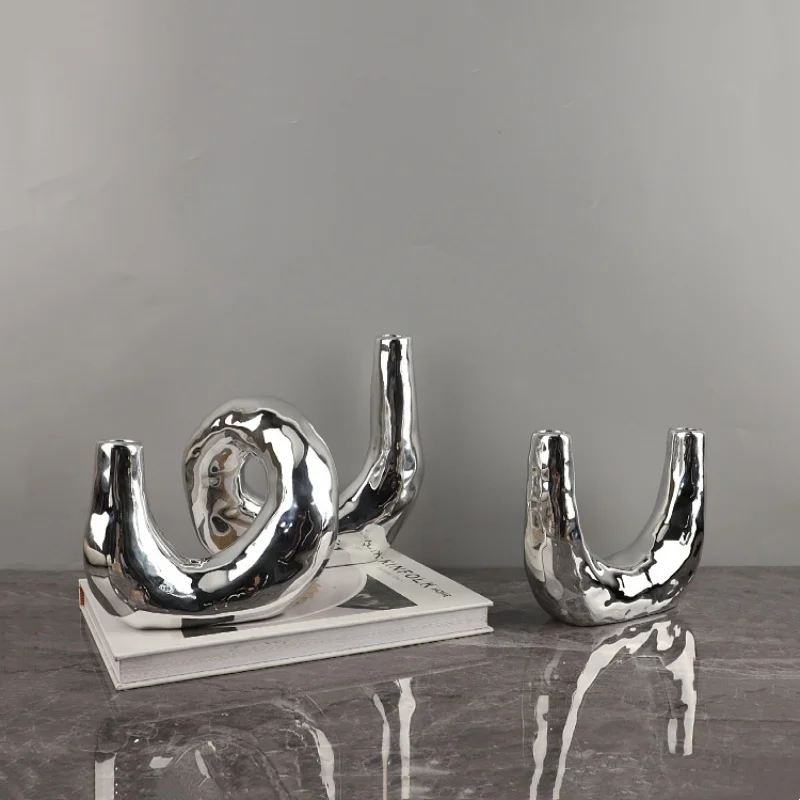 

X20Silver Resin Candle Holder Candelabrum Geometric Winding Candlestick Wedding Centerpieces Home Decoration Accessories