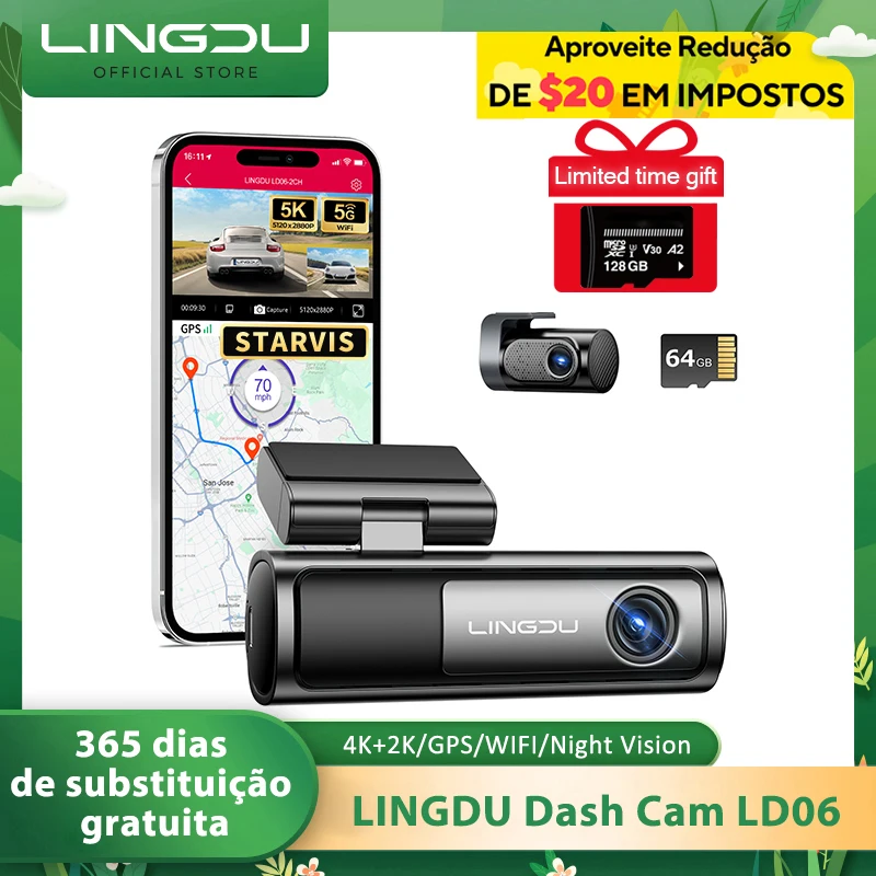 Lingdu 5k traço cam ld06 frente cam embutido wifi gps câmera carro dvr gravador de vídeo wdr visão noturna 24h estacionamento acessórios do carro