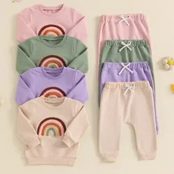 RUEWEY 0 to 3 Years Baby Girls Pant Sets Autumn Clothes Embroidery Rainbow Long Sleeve Sweatshirt with Elastic Waist Sweatpants