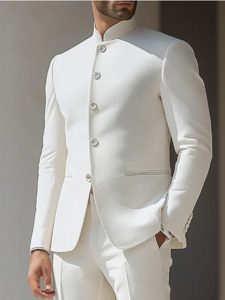 

Men's Business Casual Suit Handsome Solid Color Wedding Match Blazer Fashion Chinese Stand Collar Slim Fit Dress Coat