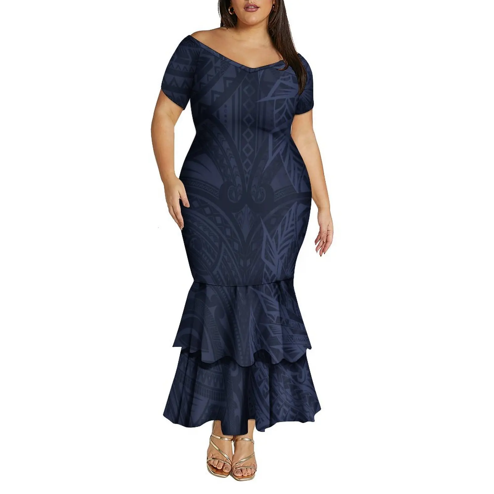 

Summer Customized Women's Clothing Polynesian Women'S Short-Sleeved Fitted Dress A-line Fish-tail Skirt 2026 New Style Tight Fit