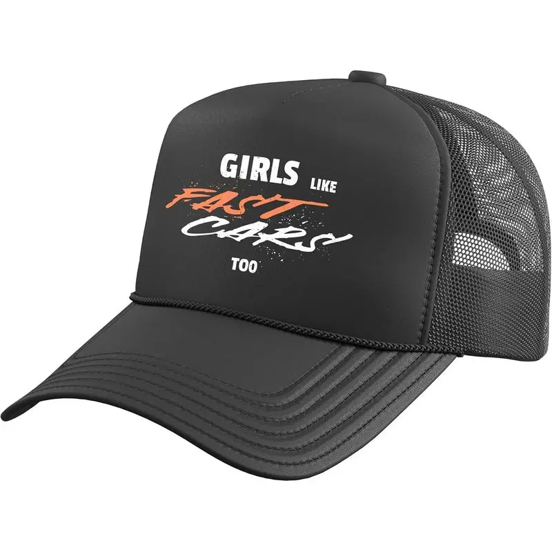 Girls Like Fast Cars Too Racing Design Car Trucker Hat with Adjustable Mesh Back