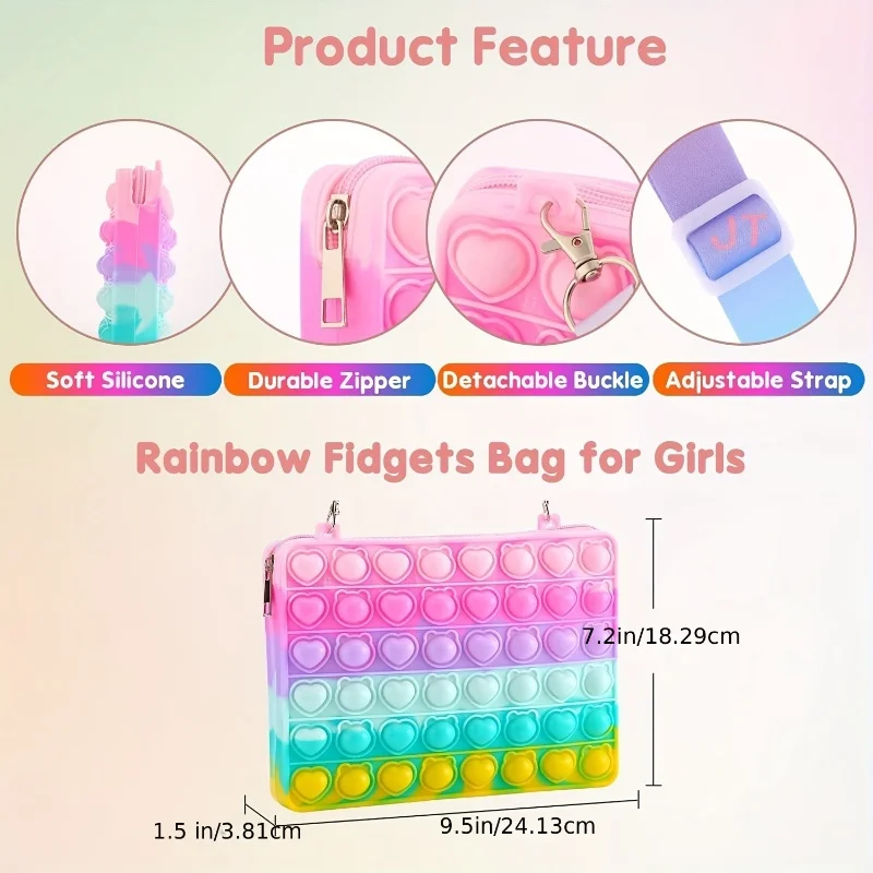 Fidget Pop It Ipad Shoulder Crossbody Bag School Supplies Silicone Bubble Anxiety Stress Reliever Toys Case