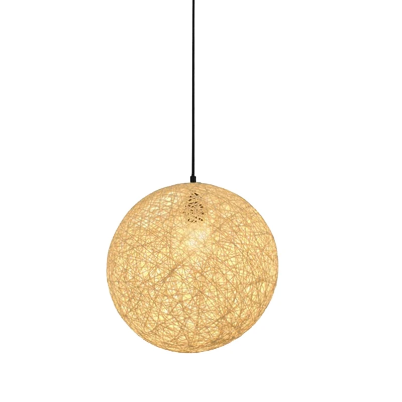 

Rattan And Jute Ball Chandelier Individual Creativity Spherical Rattan Nest Lampshade 20Cm