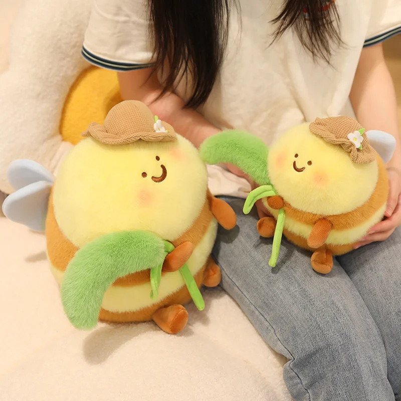 Cute Bee Plush Toy Stuffed Insect Bee Hold Dog Tail Grass Small Pendant Soft Doll Super Soft Honey Bee Pillow Birthday Gifts