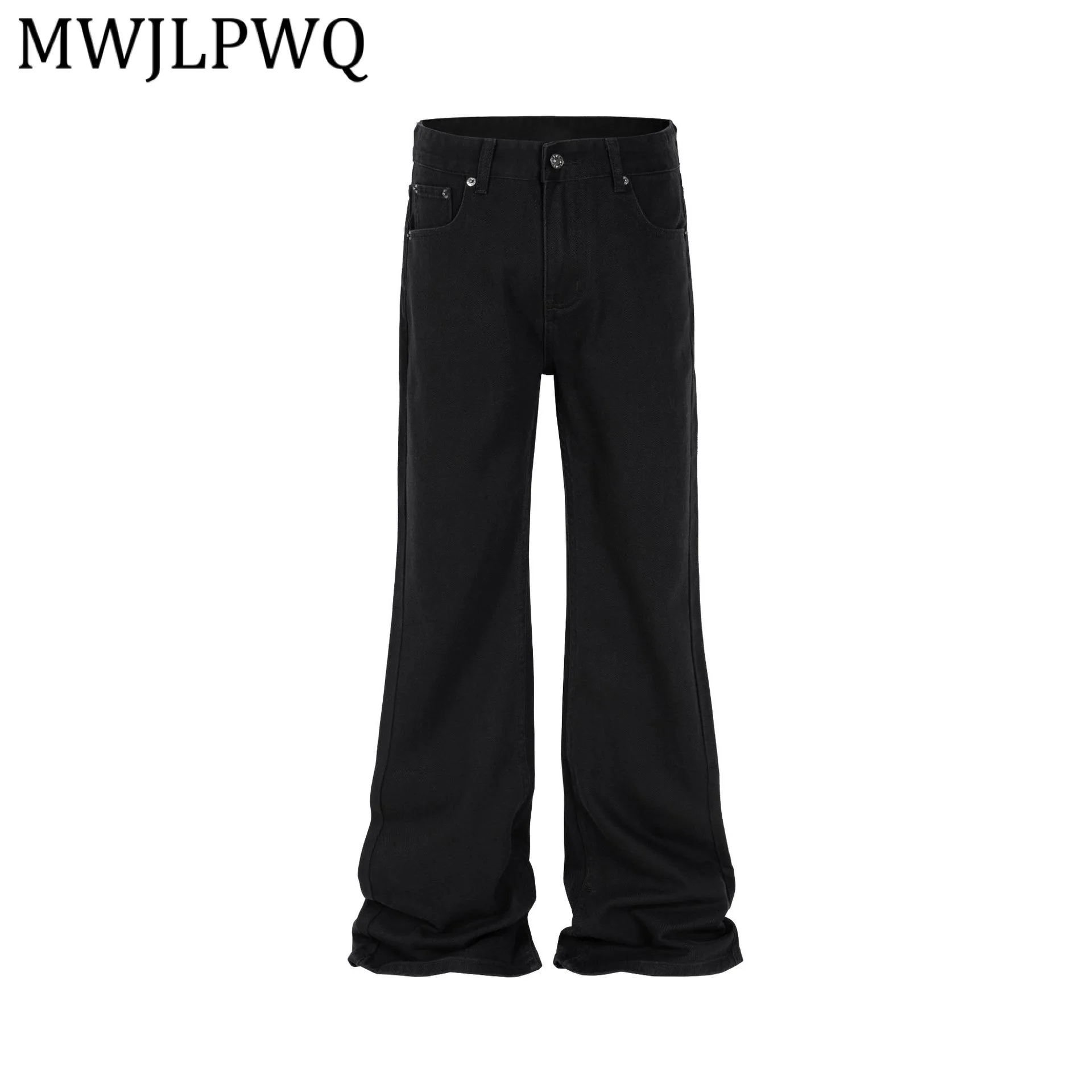 

MWJLPWQ Trendy High Street American Retro Washed Black Jeans For Men Slightly Flared Loose Straight Wide-Leg Trousers 14179