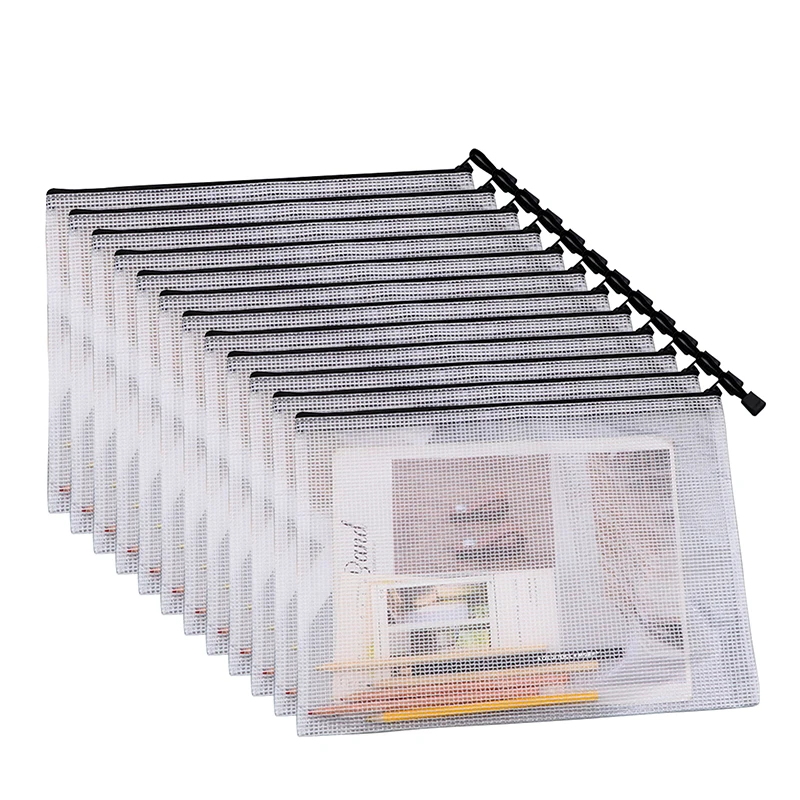 

File Folders Zipper Documents Pouch Document Organizer A3 Plastic Mesh Zipper File Bags Waterproof Tear-Resistant Document
