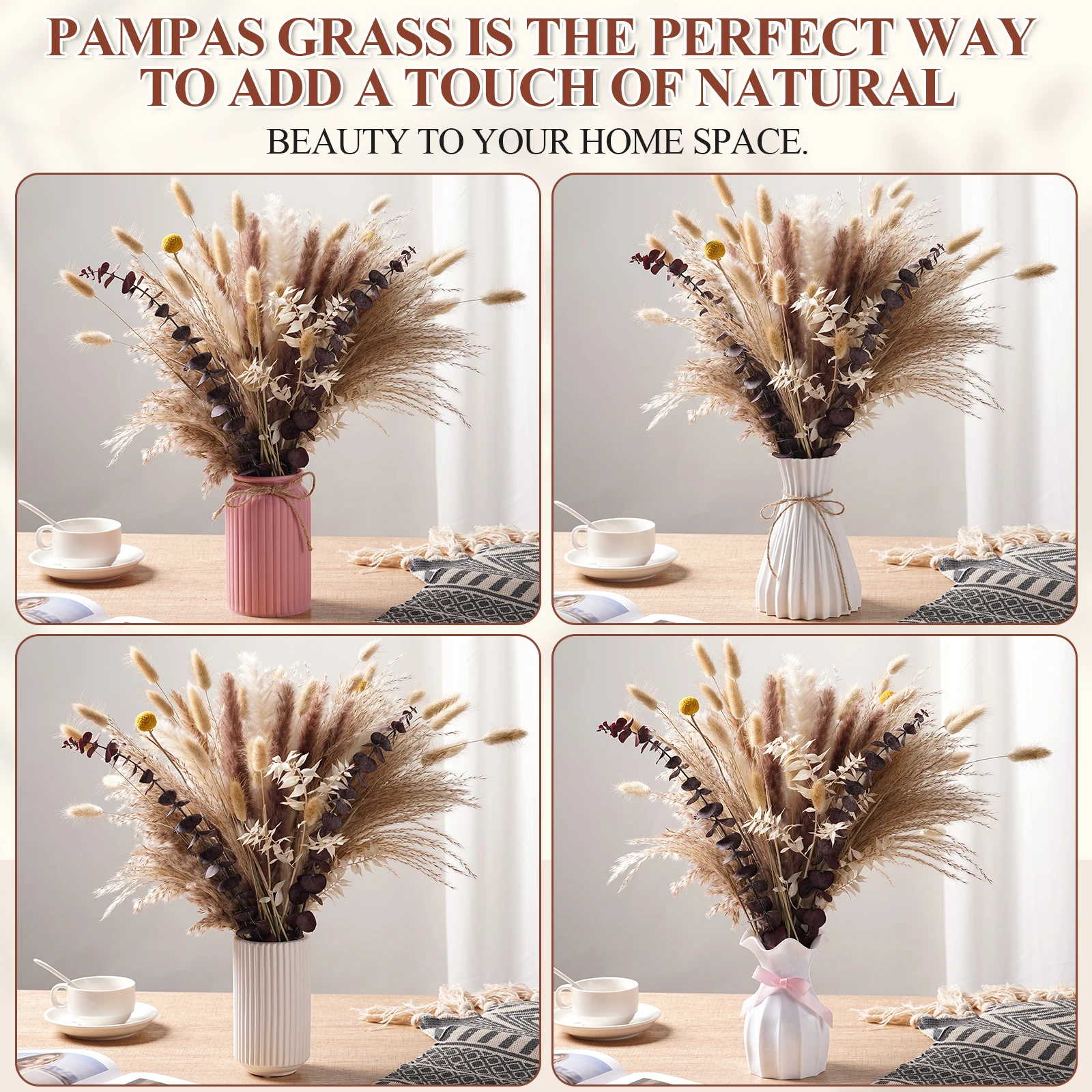 Outono seco fofo pampas coelho caudas boho casa 8 variedades natureza buquê de flores sala estar vaso decoração casamento casais presente