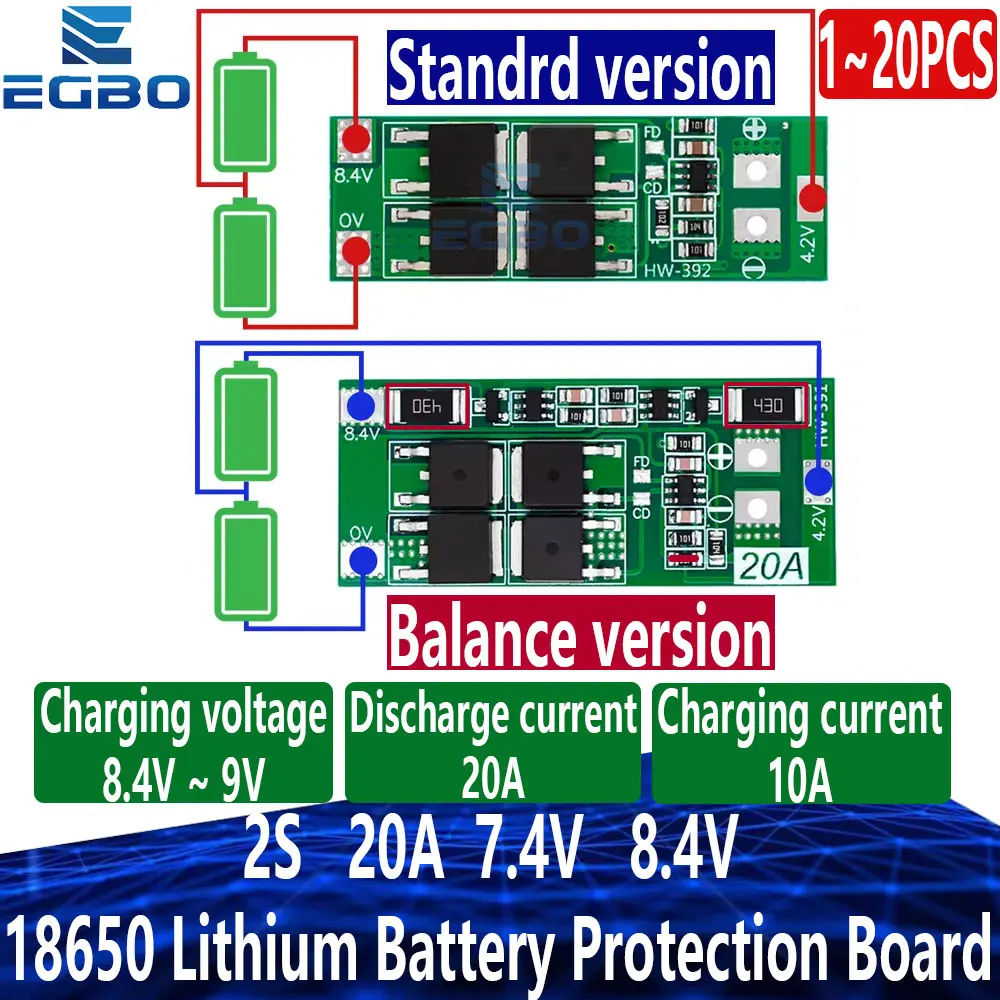 1PCS~20PCS 2S 20A 7.4V 8.4V 18650 Lithium Battery Protection Board/BMS Board Standard/Balance For DIY