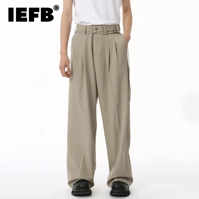 IEFB 2024 Autumn Men's Suit Pants New Stylish Casual Loose Fit Straight Wide Leg Trousers Pocket Korean Style Men's Wear 9C6951