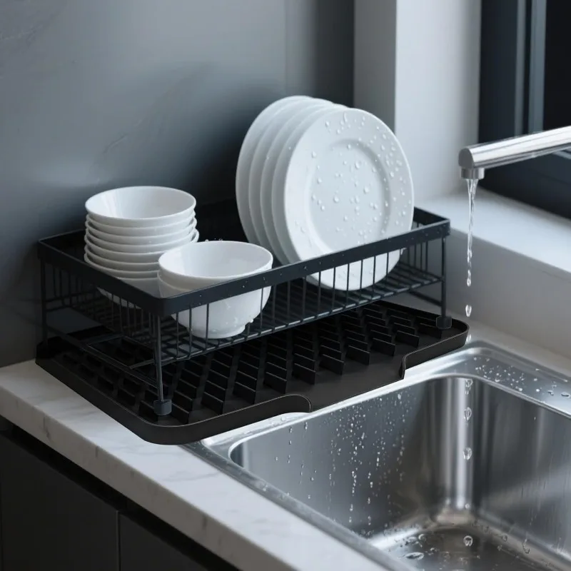 Non-Slip Kitchen Silicone Drain Mat with Built-in Drainage Design, Easy to Clean, Suitable for Countertops, Sinks, Refrigerators