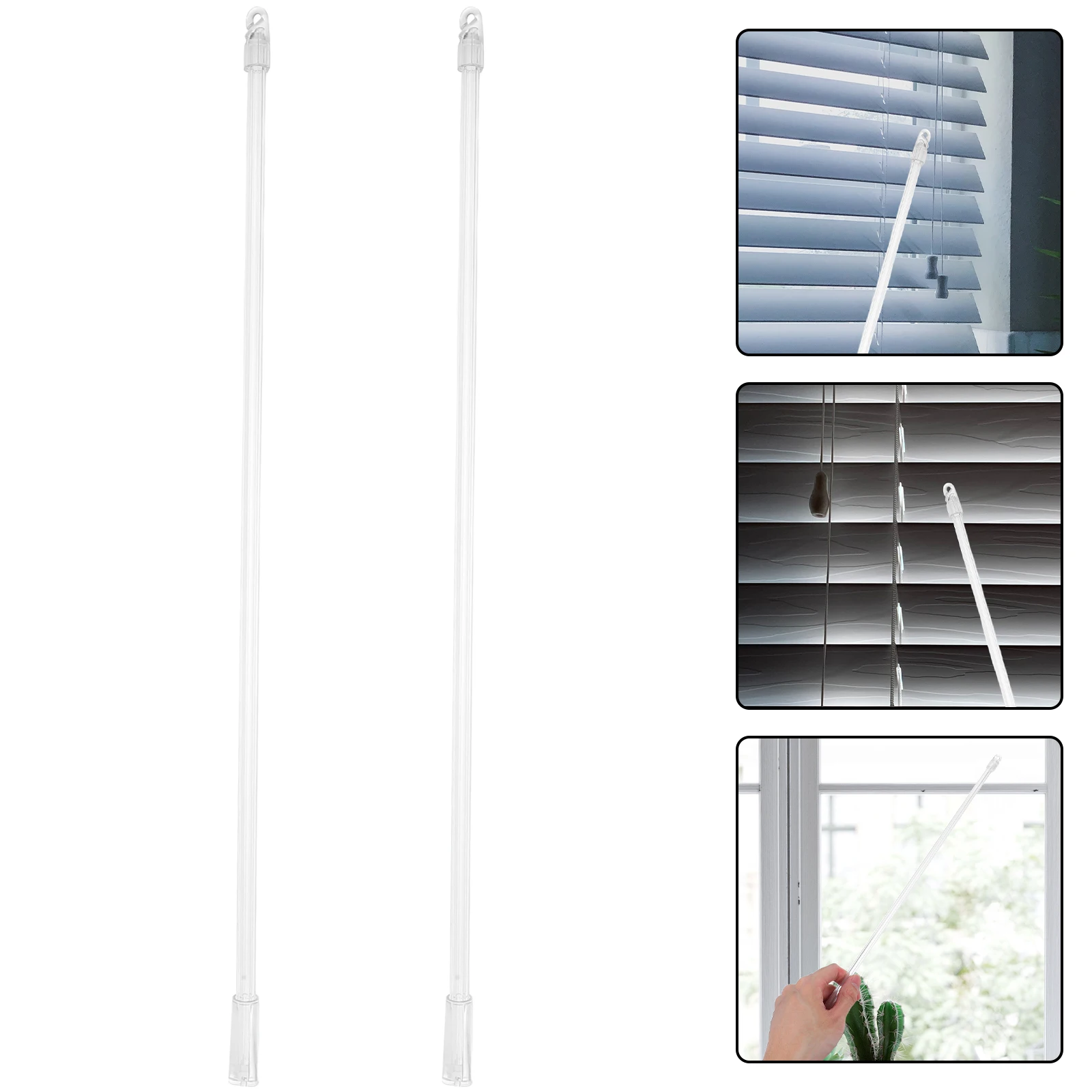 

2pcs 43Cm Clear Blind Rod With Hook Long Replacement Parts For Vertical Blinds Curtain Pull Wand Tilt Smooth Control