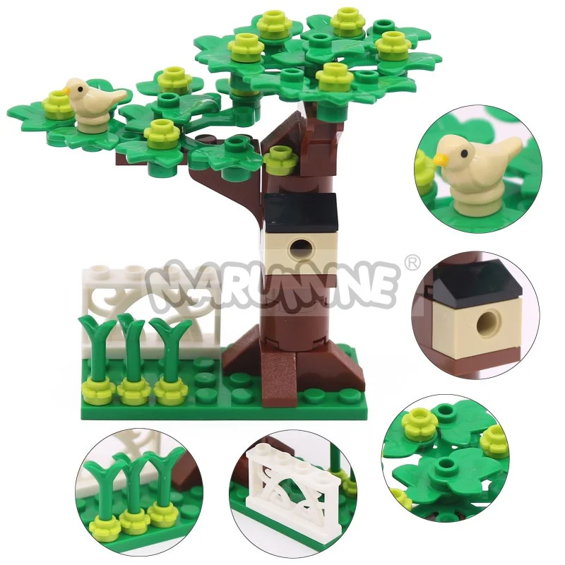 MARUMINE Kleine Deeltjes MOC Bricks Boomhut Set met Vogel 41835pb01 DIY Stad Street View Bouwstenen Plant Model Kit