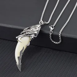 Chinese Style Fashion Personality Creativity Versatile Imitation Wolf Tooth Necklace Men And Women Resin Pendant Street Rock Jew