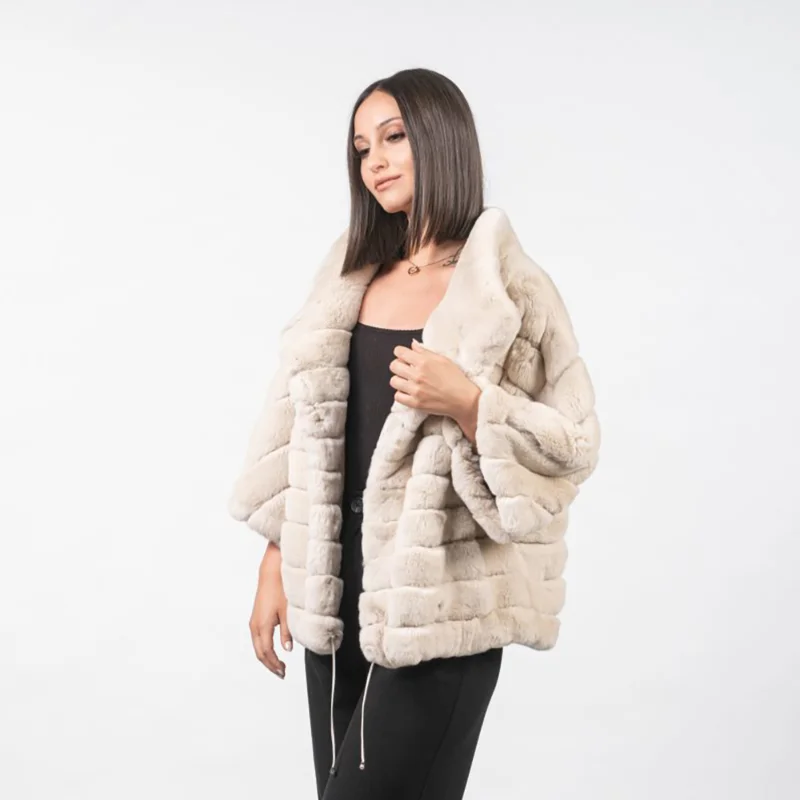 

Natural Rex Rabbit Fur Jacket Women Spring New Luxury Simple Outertwear Genuine Furry Thin Real Chinchilla Fur Coat Lady