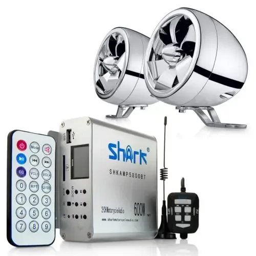 

Shark Motorcycle Audio 4ch 1000 W 12 V Audio with FM Radio, USB ,SD, Aux in Input and 4 Pcs Waterproof Speakers