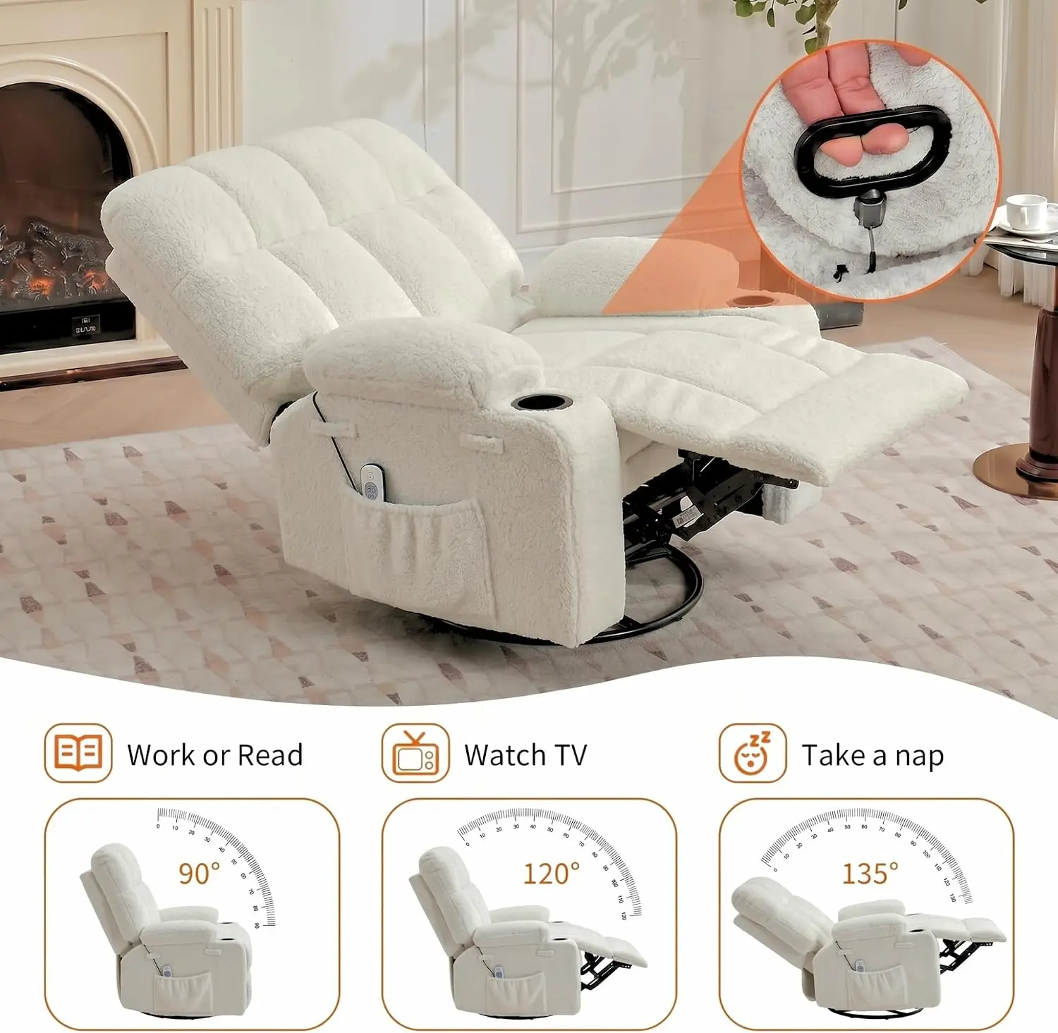 Garvee 350 lbs Massage Recliner Chair Home Office Chair Full Body Relaxing Shiatsu Massage Chair with Heat & Massage Cup Holders, Terry Cloth Upholstery ﻿