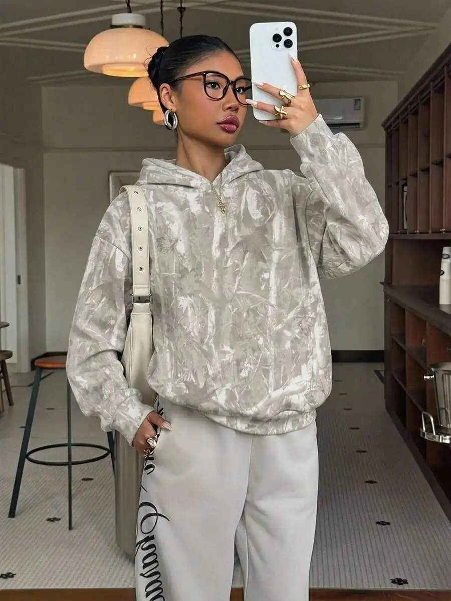Women's Autumn Winter Leopard Print Long Sleeve Hooded Pullover Sweatshirt