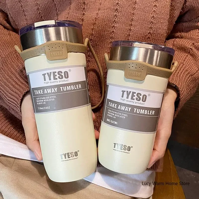 TYESO Cup Thermal Stainless Steel Coffee Mug Double Thermos Water Bottle Vacuum Flask Insulated Travel Car Beer Cups With Straw