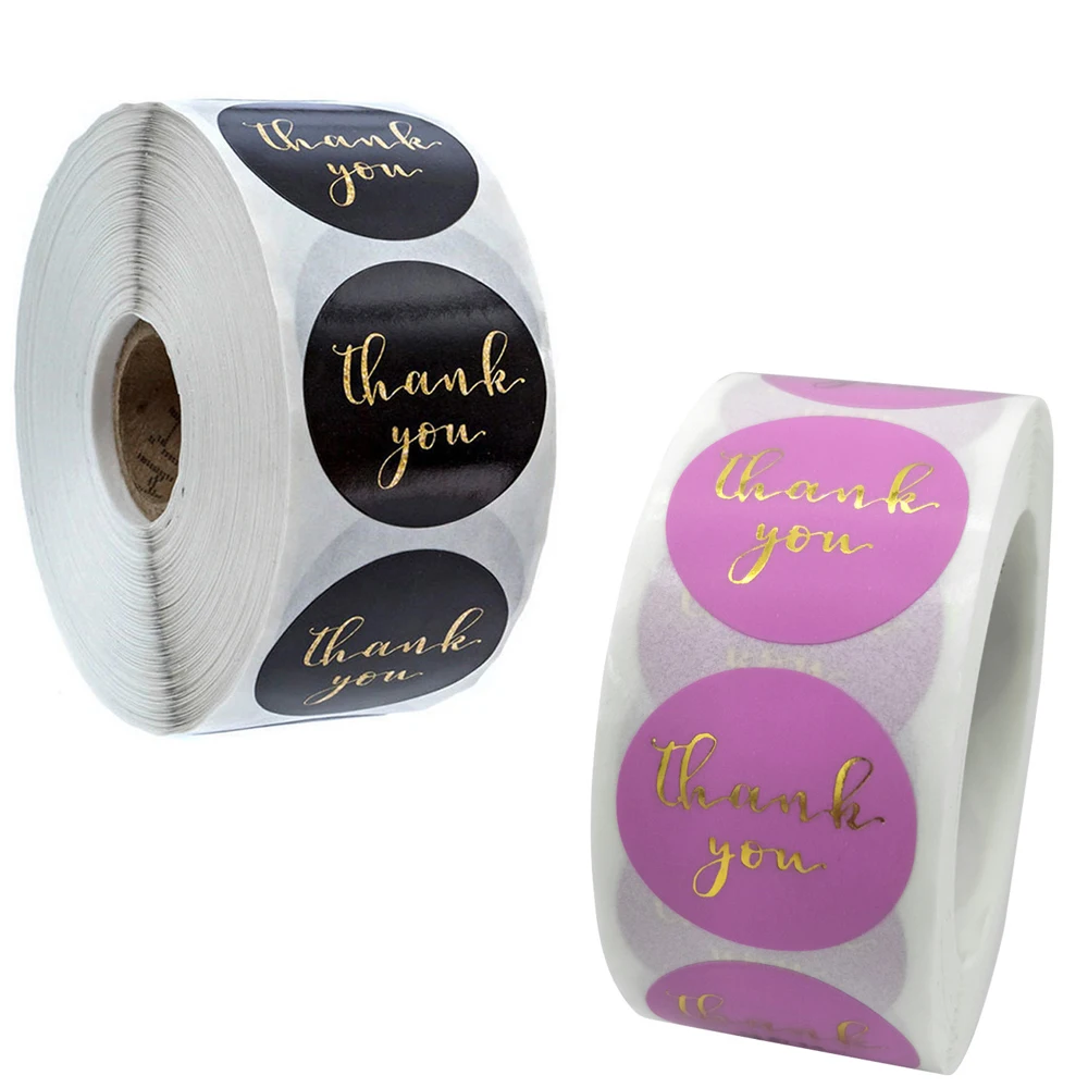 50-500 pçs redondo obrigado dourado em pó selado adesivo loja de presente festa de férias decoração etiqueta scrapbook papelaria adesivo