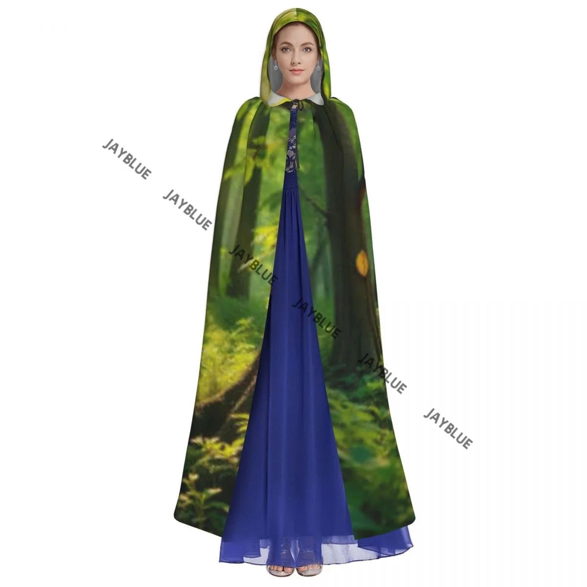 Moedas em árvores no caminho da floresta iluminada ao sol capa com capuz de poliéster unissex capa de bruxa acessório de fantasia