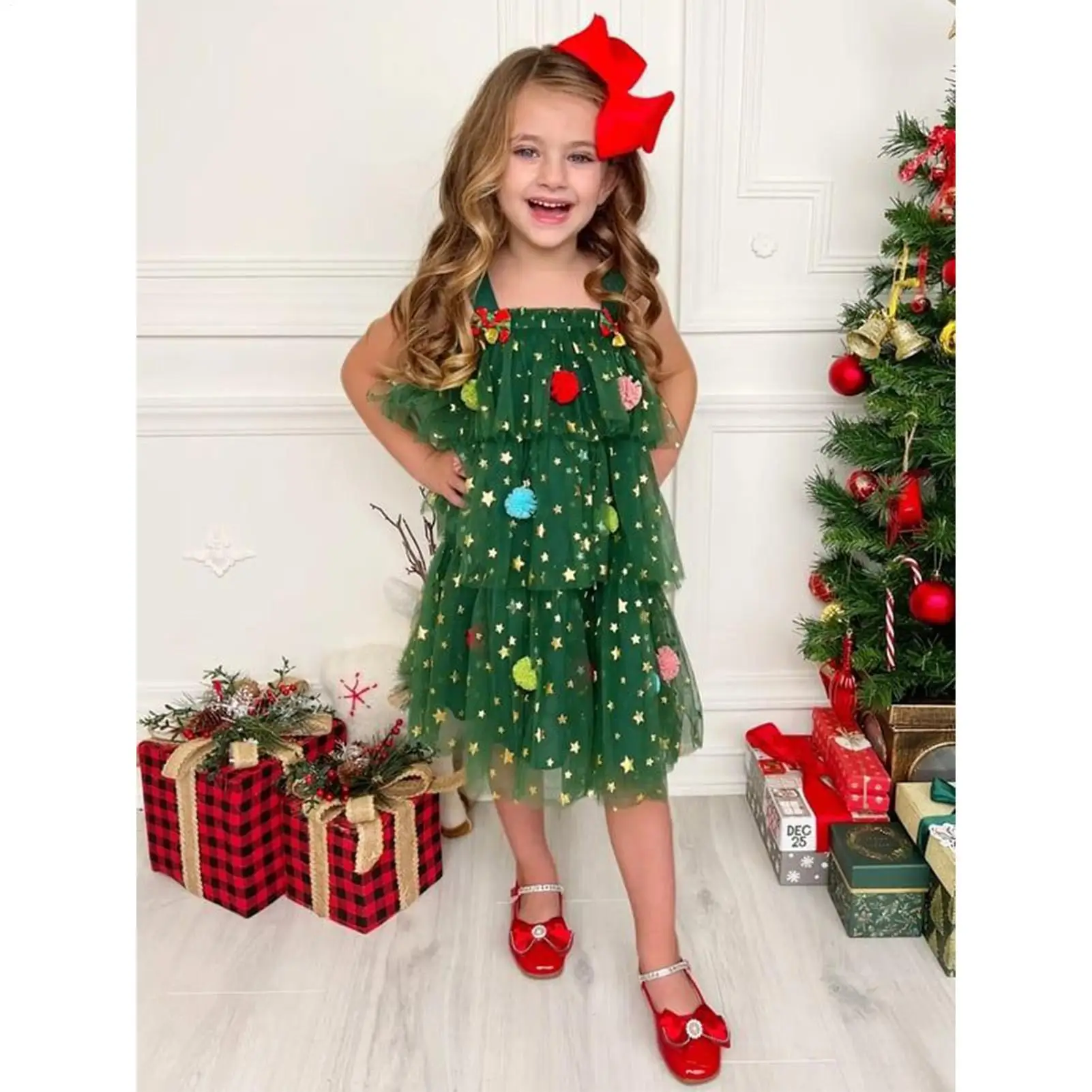 

Christmas Outfits For Girls Fashion Girls Dress Glitter Clothes Tiered Outfit For Event Party Birthday Outdoor Activities Club
