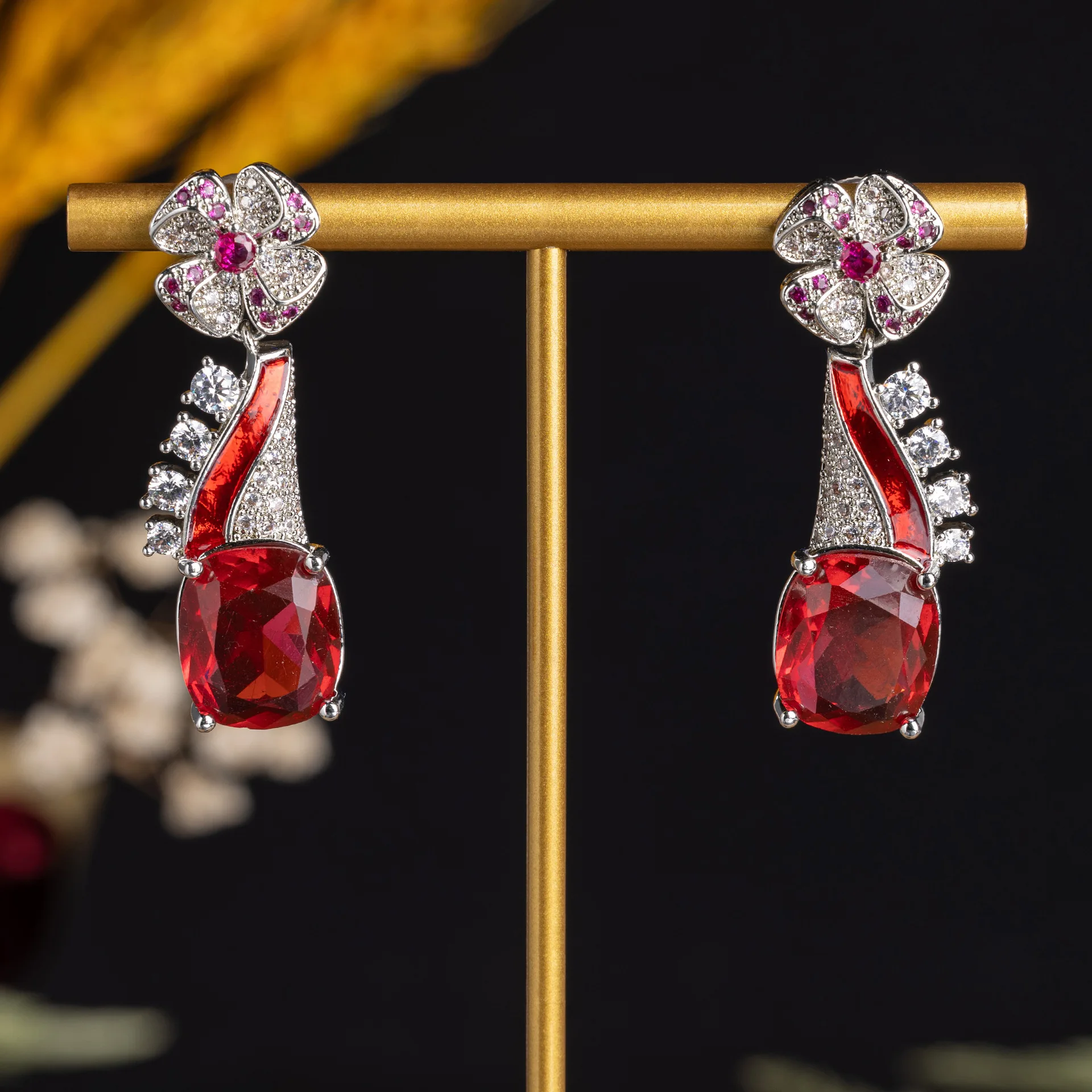 

Elegant Zircon Inlaid Flower Square Earrings With Tassel 925 Silver Needle Women Luxury Trendy Earring Fine Jewelry Gift
